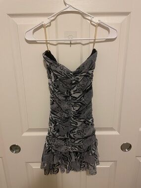 Symphony Black and White Floral Ruffled Mini Dress